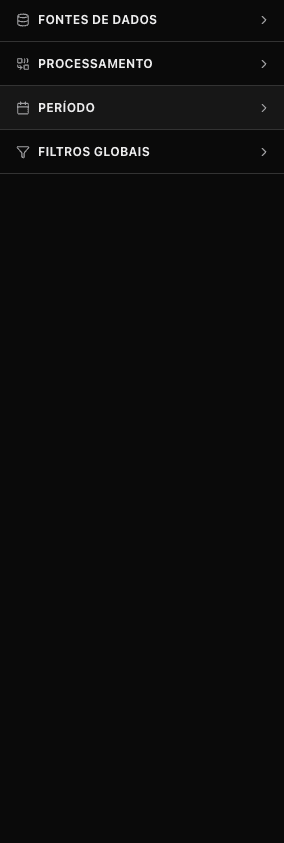 Print mostrando APENAS a Gaveta da Esquerda aberta e os menus de Fontes de Dados e Filtros